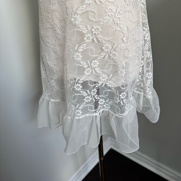 Vintage White Sheer Lace Slip Dress | Cottagecore Fairycore Lingerie XL - Picture 4 of 7